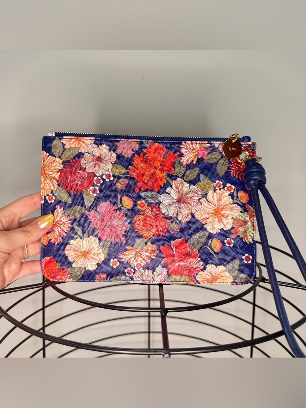 LOFT Floral Navy Wristlet Clutch - Blue Floral Print
